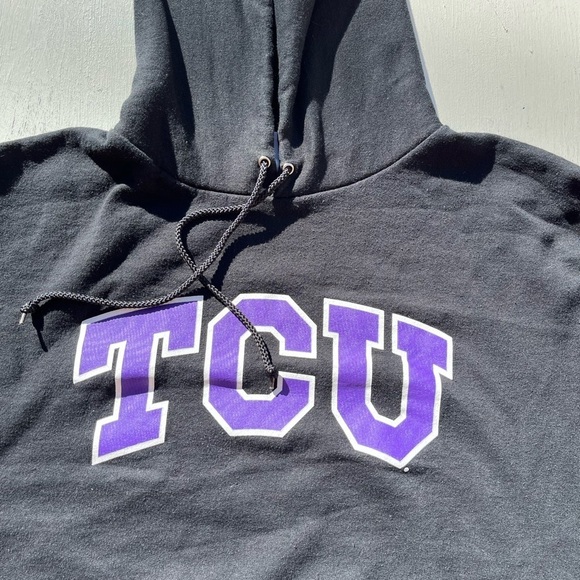 Men's Texas Christian University Hoodie Black Spell-Out L College TCU NCAA Big12 - Picture 2 of 12